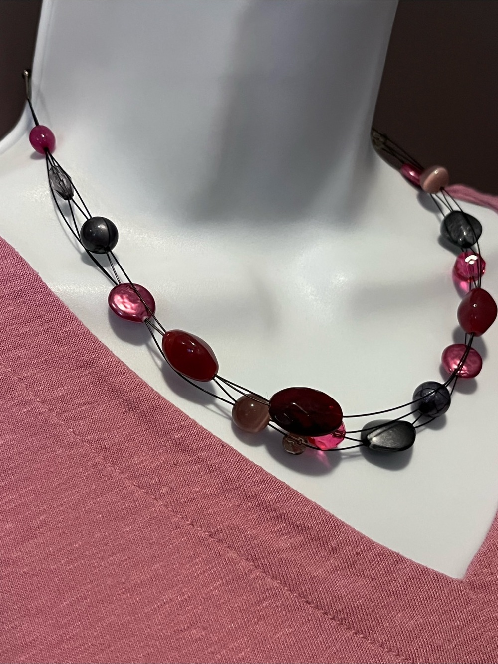 Lia Sophia Pink, Purple and Gray Layered Bead Necklace